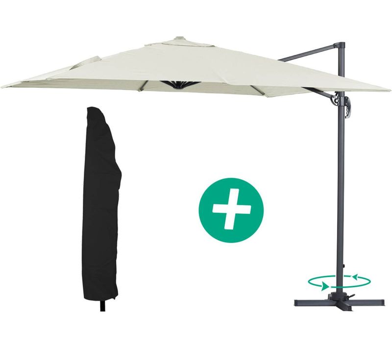 Parasol Jardin Déporté Alu "sun 3" - Carré - 3 X 3 M - Ecru + Housse De Protection
