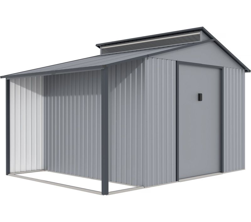 Abri De Jardin Métal Avec Pergola "madras" - 9.12 M² - 257 X 355 X 237 Cm - Gris