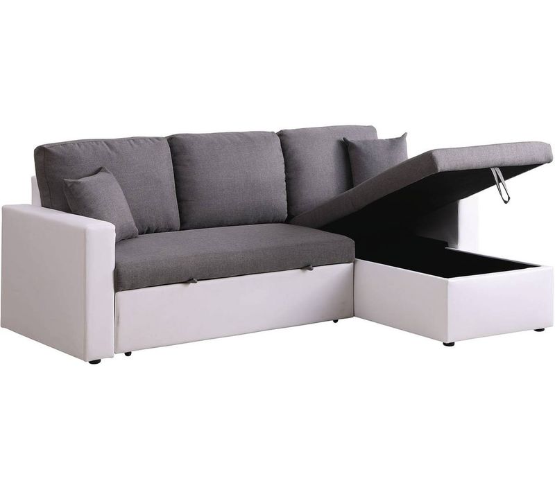 Canapé D'angle Convertible/ Réversible Avec Coffre "alain" - 221 X 145 X 85 Cm - 3 Places - Gris / B