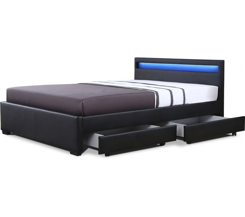 Lit LED Avec 4 Tiroirs "nico" - 140 × 190 Cm - Noir