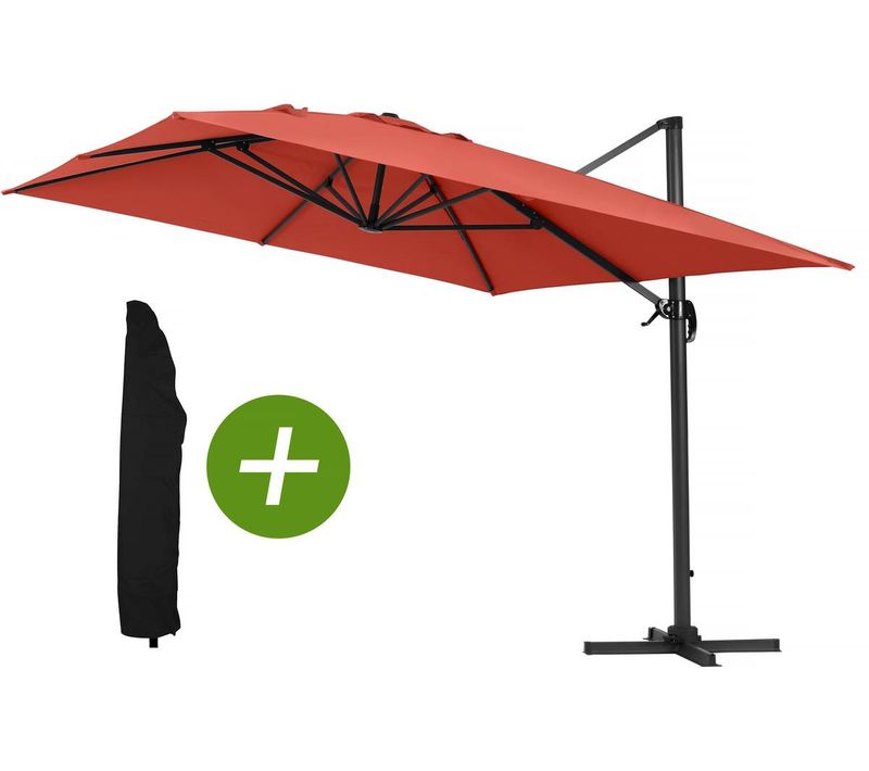Parasol Jardin Déporté Alu "sun 4" - Rectangle- 3 X 4 M - Rouge + Housse De Protection