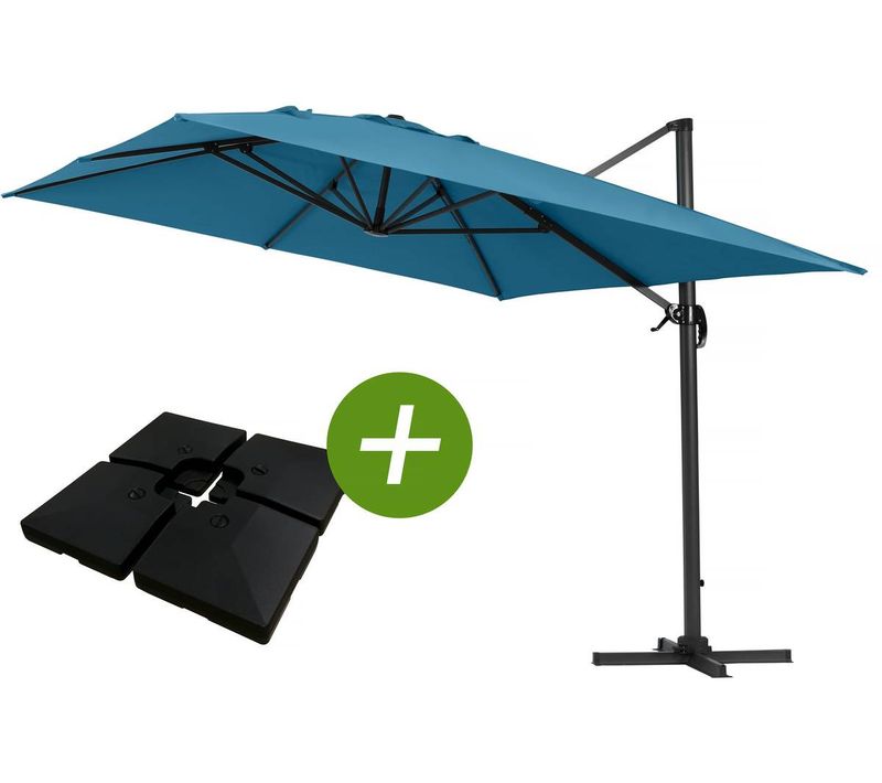Parasol Jardin Déporté Alu "sun 4" - Rectangle - 3 X 4 M - Bleu - Dalles à Lester Incluses