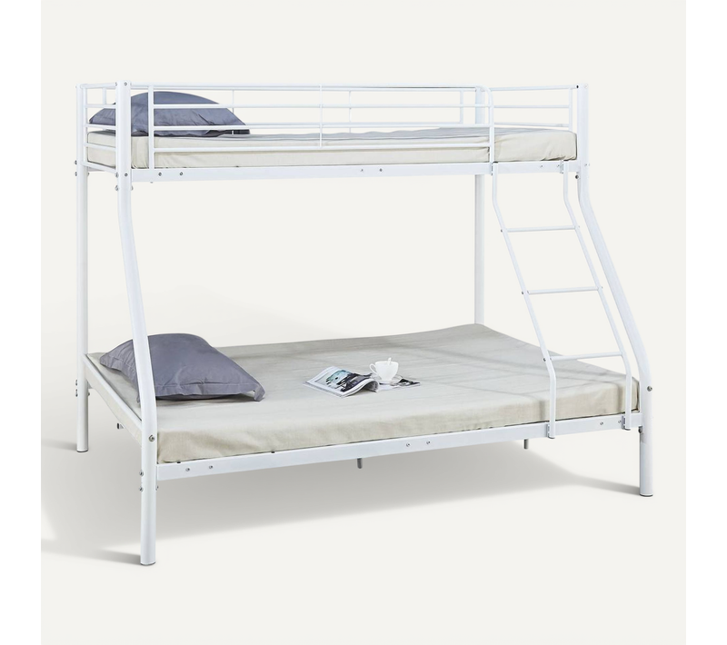 Lit Superposé En Métal "leo" Sommiers Inclus - 90/140 X 190 Cm - Blanc