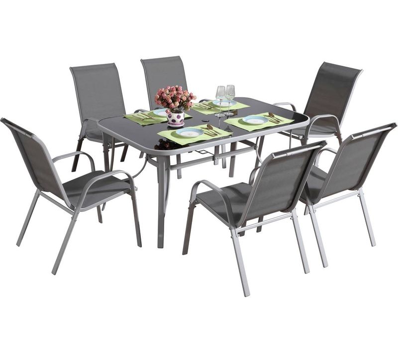 Table Et Chaises De Jardin En Textilène "cordoba + Porto" 6 Personnes Gris Clair