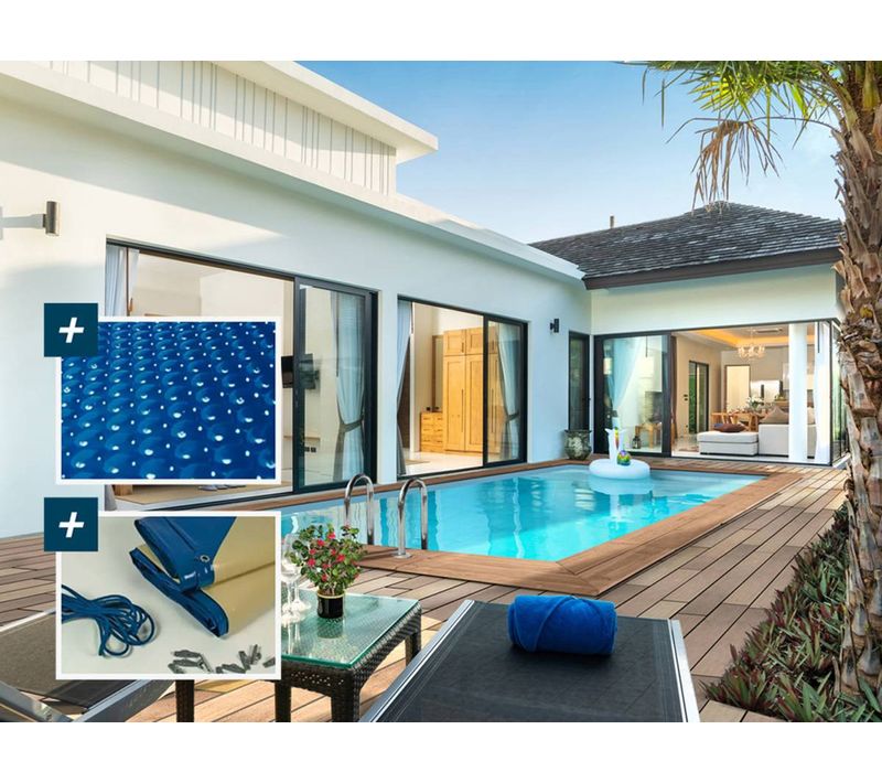 Piscine Bois Rectangle " Aruba 120 "- 5.00 X 3.00 X 1.24 M + Bâche à Bulles 180 Μ - Bâche Hiver 280