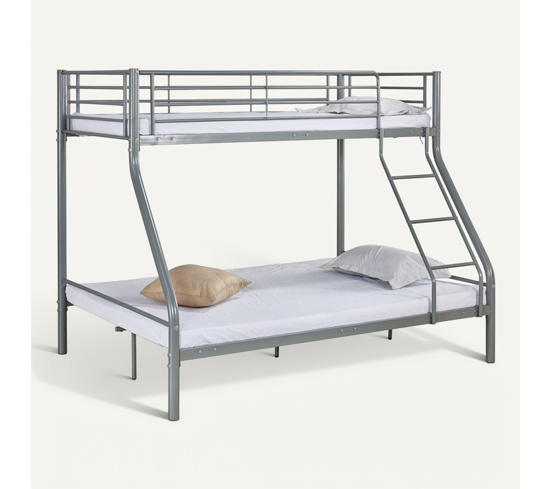 Lit Superposé En Métal "leo" Sommiers Inclus - 90/140 X 190 Cm - Gris