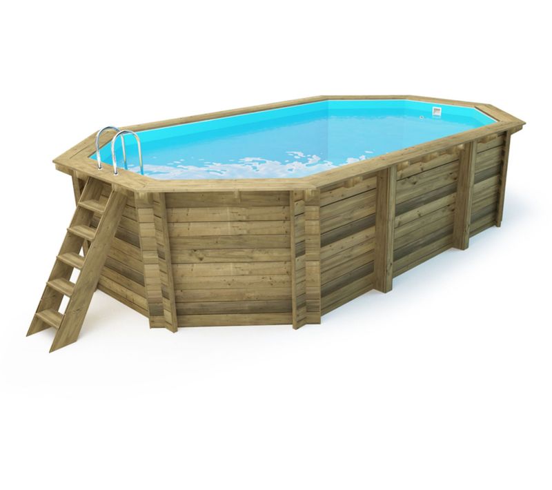 Piscine Bois " Miami 120 " - 4.86 X 3.36 X 1.20 M + Bâche à Bulles 180 Μ + Bâche Hiver 280 Gr/m²
