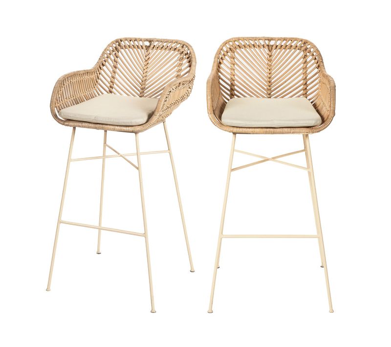 Lot De 2 Tabourets De Bar En Rotin Pieds Beige 76cm - Couleur - Beige