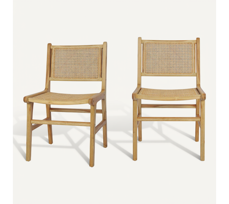 Basuki - Lot De 2 Chaises En Teck Et Cannage - Bois Clair