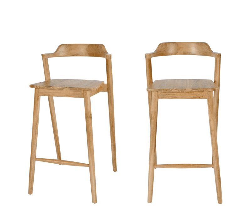 Lot De 2 Chaises De Bar En Teck H75cm