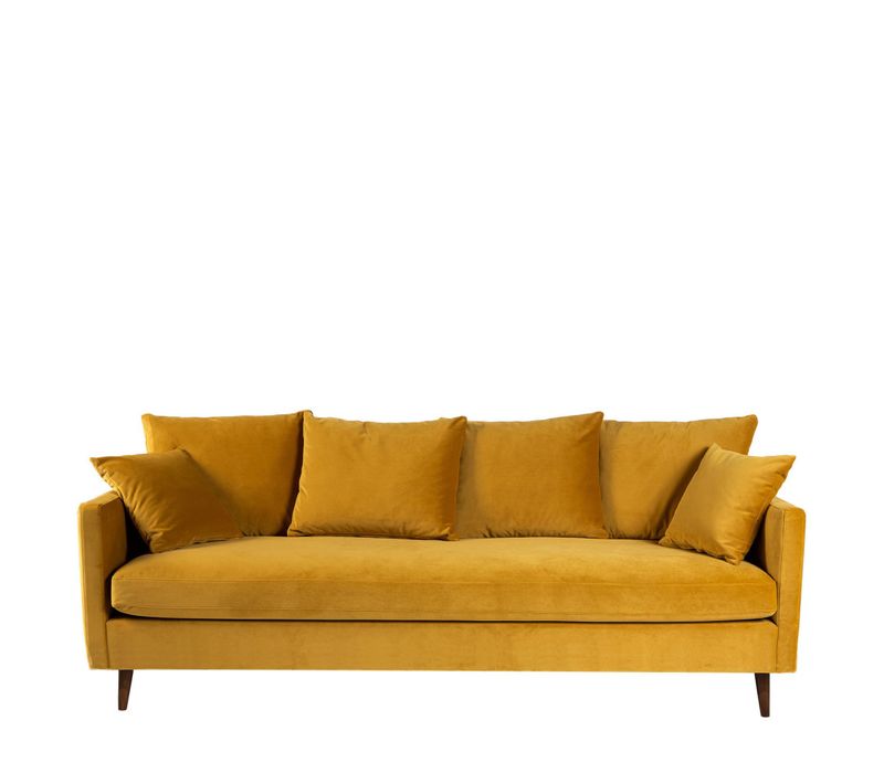 Canapé Convertible 4 Places En Velours Pieds Bois Foncé