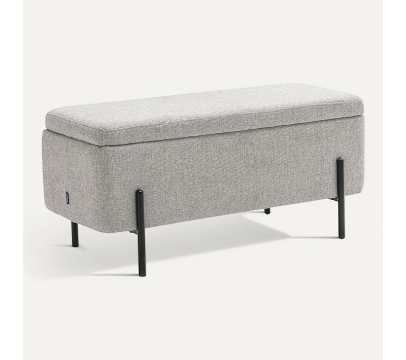 Kos - Banc Coffre En Tissu Et Métal L100cm - Gris Clair