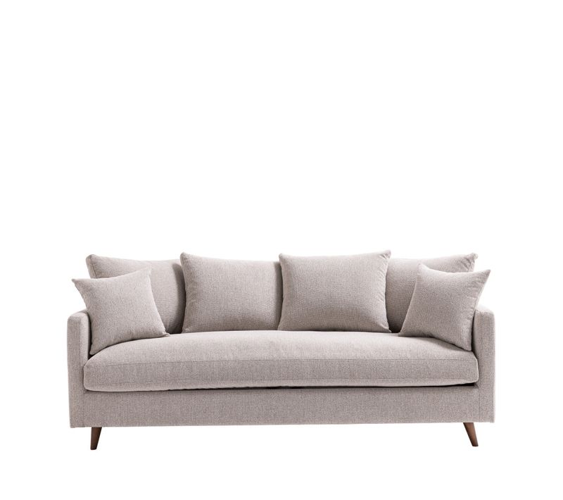 Canapé Convertible 3 Places En Tissu Pieds Bois Foncé