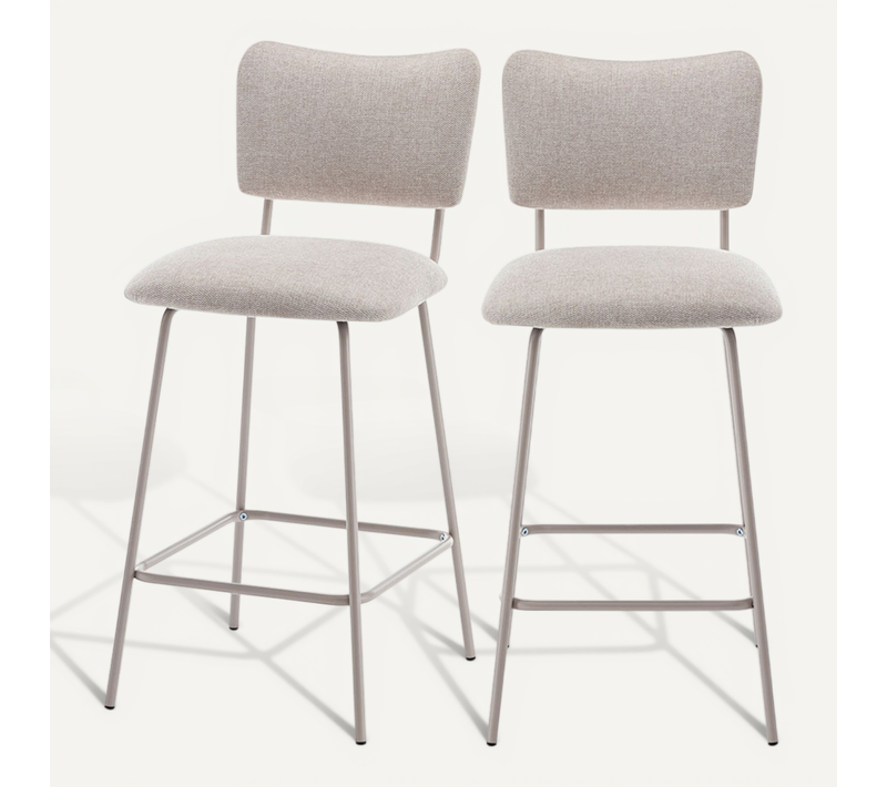 Lot De 2 Chaises De Bar En Tissu Et Métal Pieds Beiges H65cm - Beige
