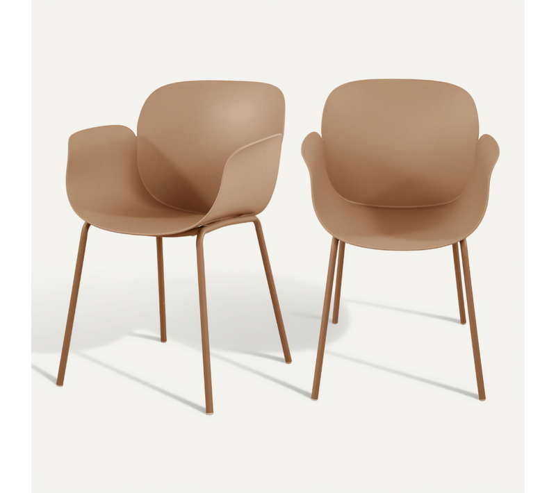 Acapulco - Lot De 4 Fauteuils De Table Intérieur Et Extérieur En Plastique Et Métal - Caramel