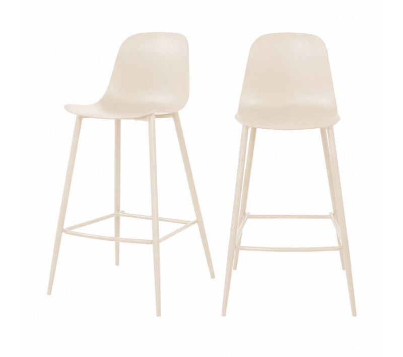 Portland - Lot De 4 Tabourets De Bar Intérieur Et Extérieur En Plastique Et Métal H65cm - Beige