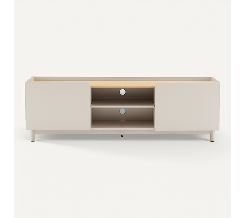 Meuble TV 2 Portes En Bois Et Métal L160cm - Beige