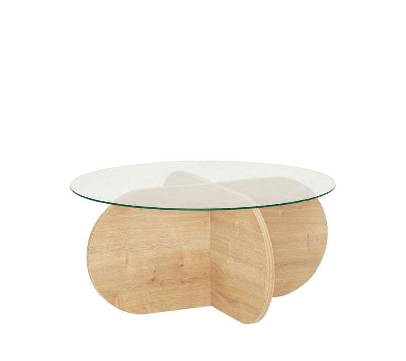 Table Basse Ronde En Verre Trempé Et Bois Ø75cm