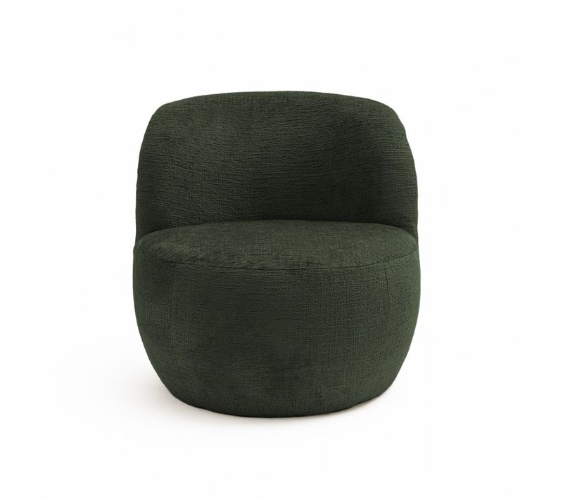 Mo - Fauteuil Rond En Tissu Chenille - Vert Kaki