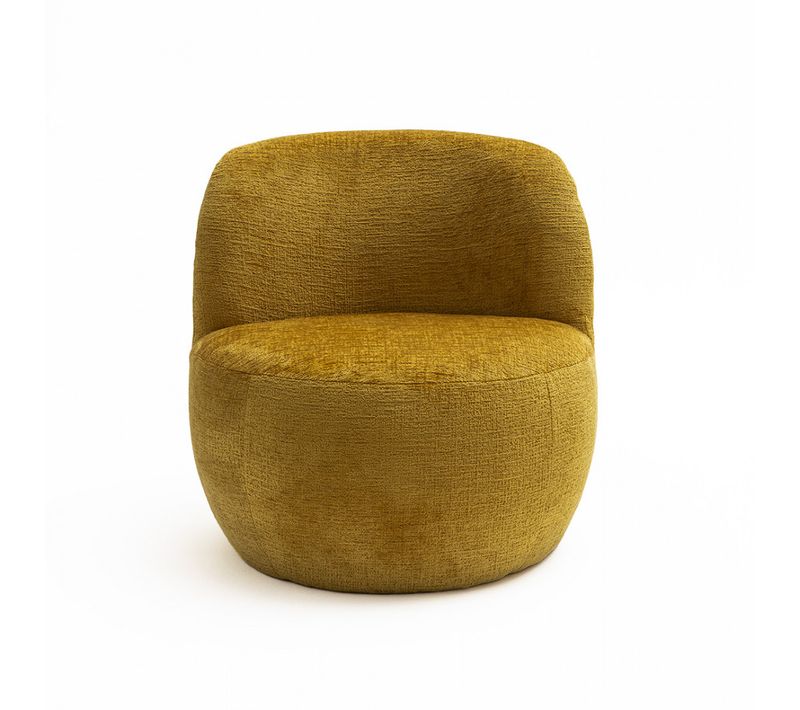 Mo - Fauteuil Rond En Tissu Chenille - Jaune Moutarde