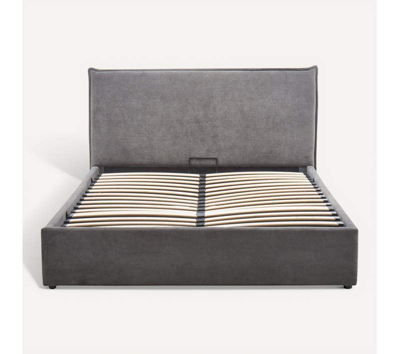 Cama - Lit Coffre En Velours Côtelé 140x190cm - Gris