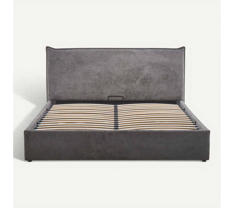 Cama - Lit Coffre En Velours Côtelé 160x200cm - Gris