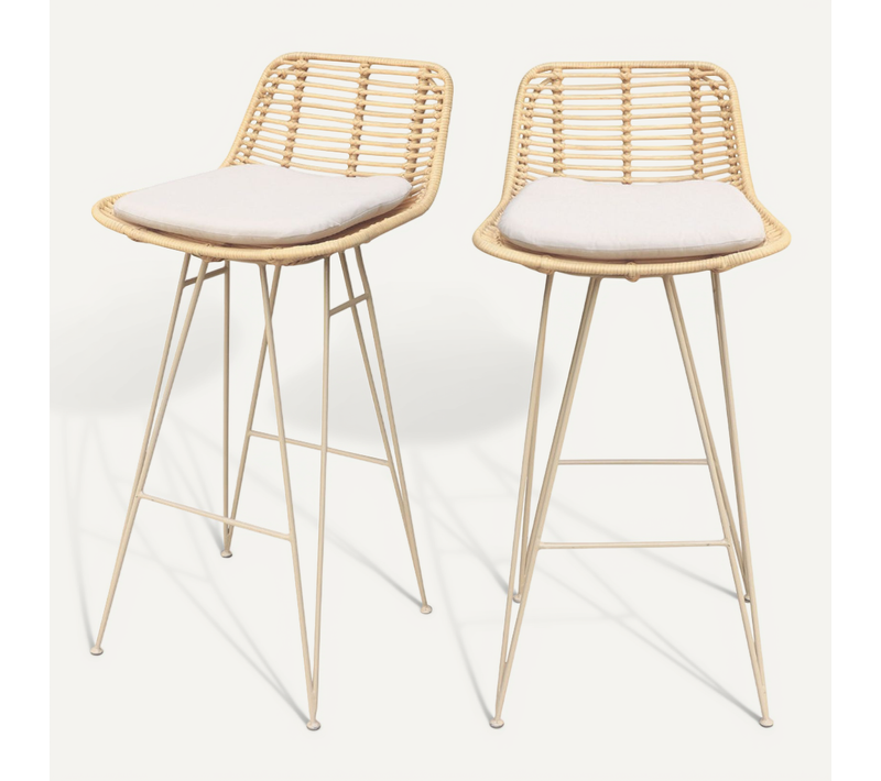 Capurgana - Lot De 2 Chaises De Bar Design En Rotin Pieds Beige H67cm - Naturel