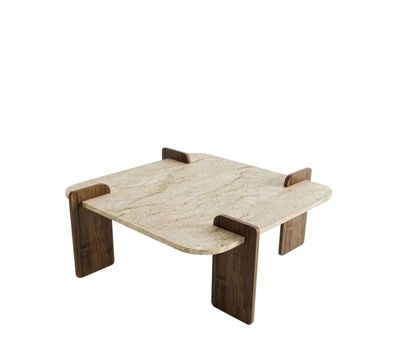 Table Basse En Bois Et Effet Travertin 90x90cm