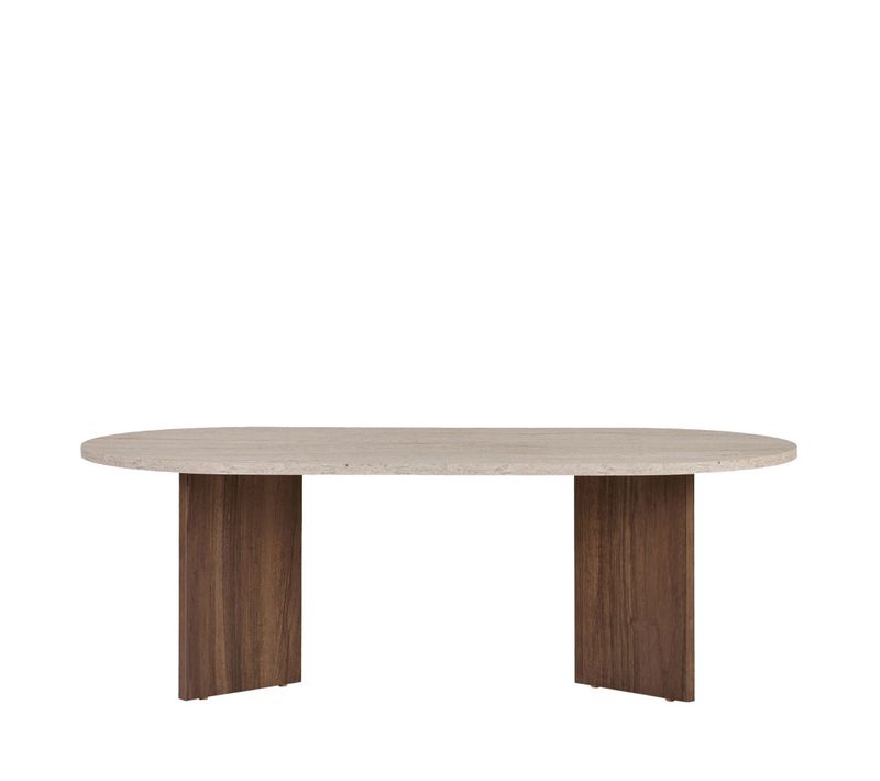 Table Basse Ovale En Bois Et Effet Travertin