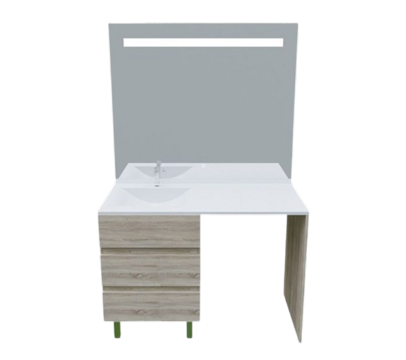 Meuble Lave-linge Kora Avec Plan Vasque Déportée + Miroir Elégance- Bois- Vasque à Gauche