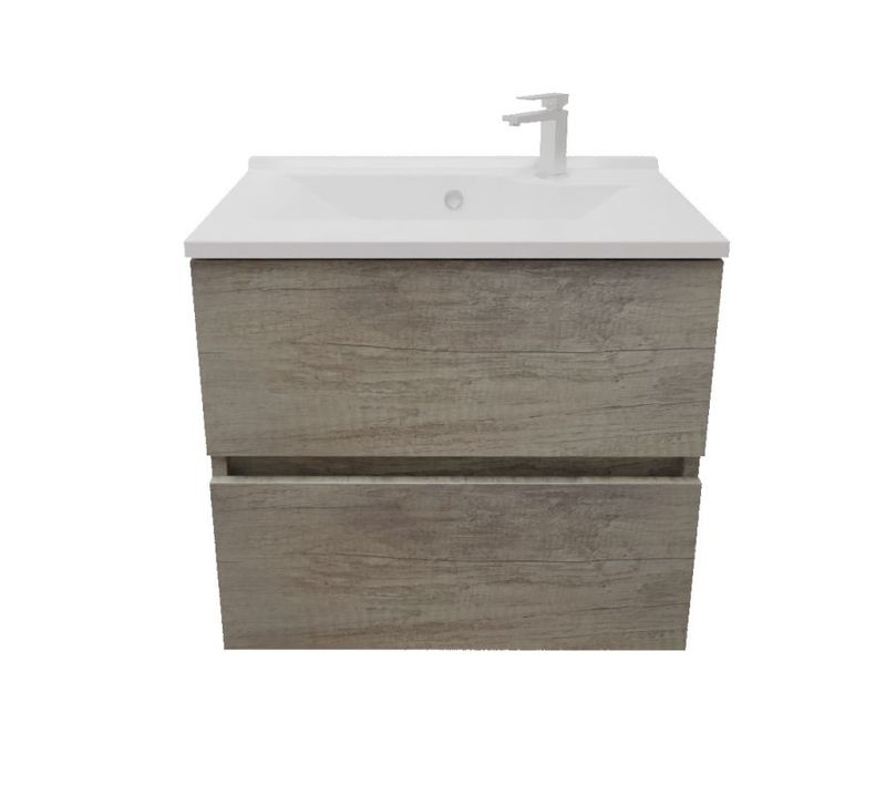 Meuble Salle De Bain Suspendu 60 Cm Rosaly Inox- Bois- Plan Vasque En Résine