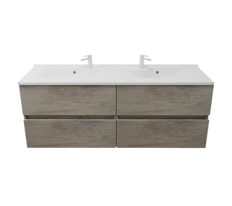 Meuble Double Vasque 120 Cm Rosaly Inox- Bois- Plan Vasque En Résine