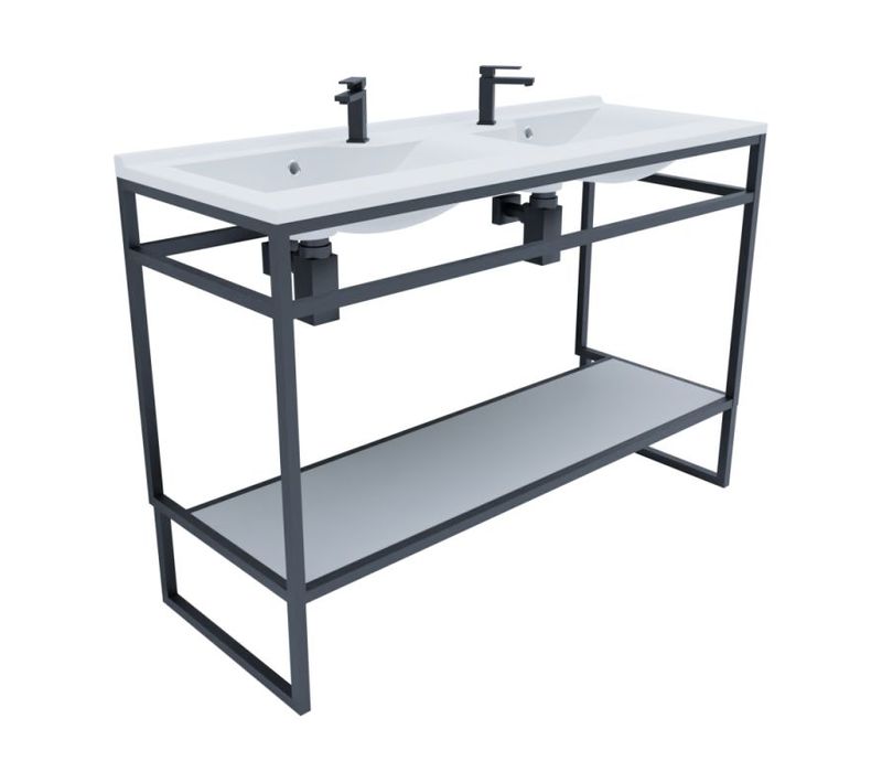 Meuble Salle De Bain Structura 120 Cm Avec Plan Double Vasque- Résine - Blanc