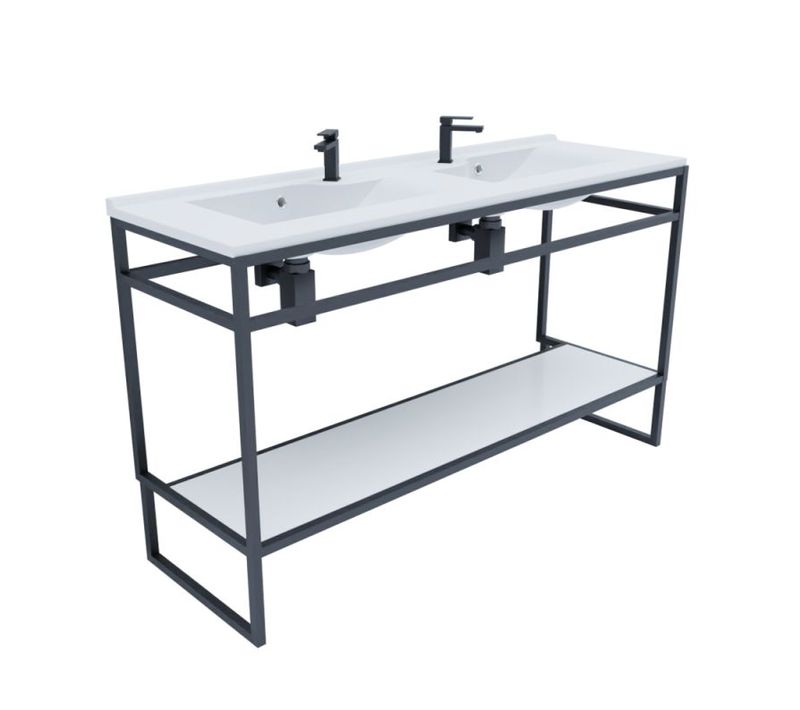 Meuble Salle De Bain Structura 140 Cm Avec Plan Double Vasque- Plan Stratifié Blanc