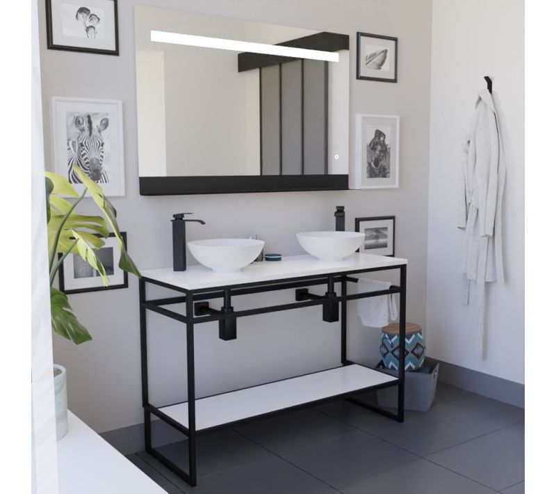 Meuble Structura 120 Cm Avec Deux Vasques à Poser Et Miroir LED Etal - Blanc