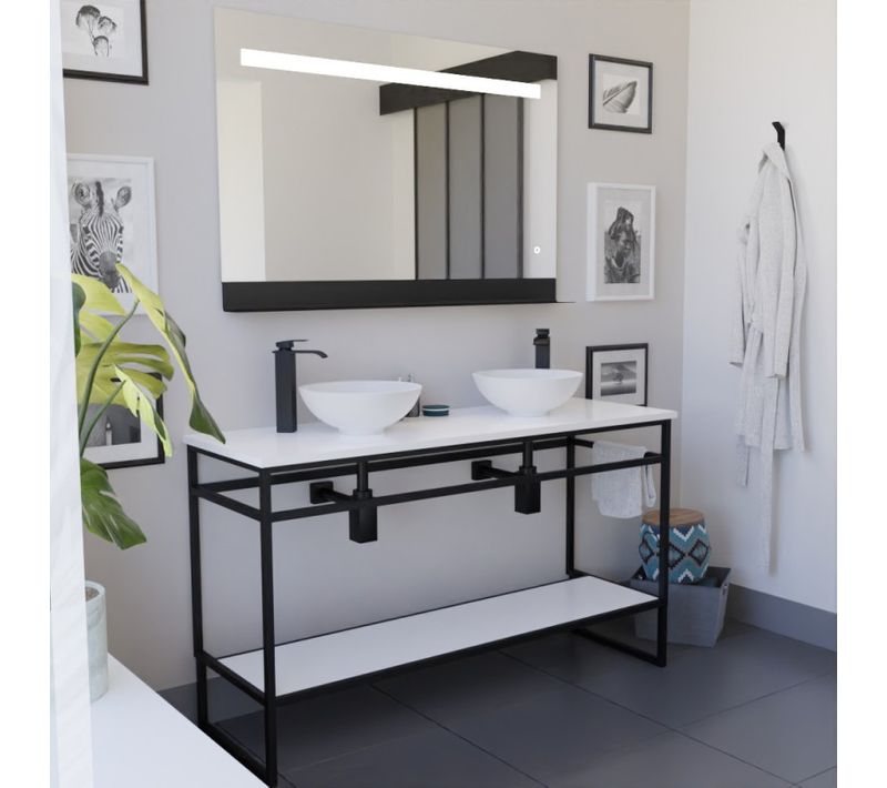 Meuble Structura 140 Cm Avec Deux Vasques à Poser Et Miroir LED Etal - Blanc