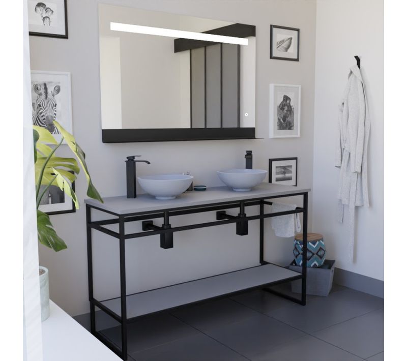 Meuble Structura 120 Cm Avec Deux Vasques à Poser Et Miroir LED Etal - Gris