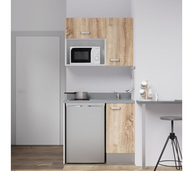Kitchenette K00 - Bois - Plan Monobloc Cromo évier à Droite