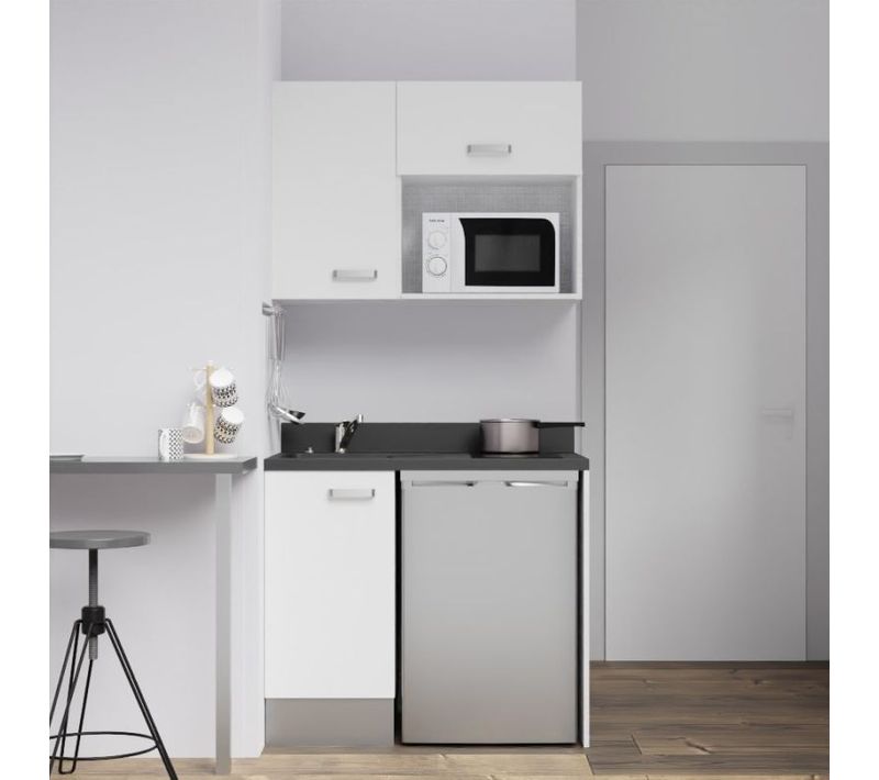 Kitchenette K00 - Blanc - Plan Monobloc Nero évier à Gauche