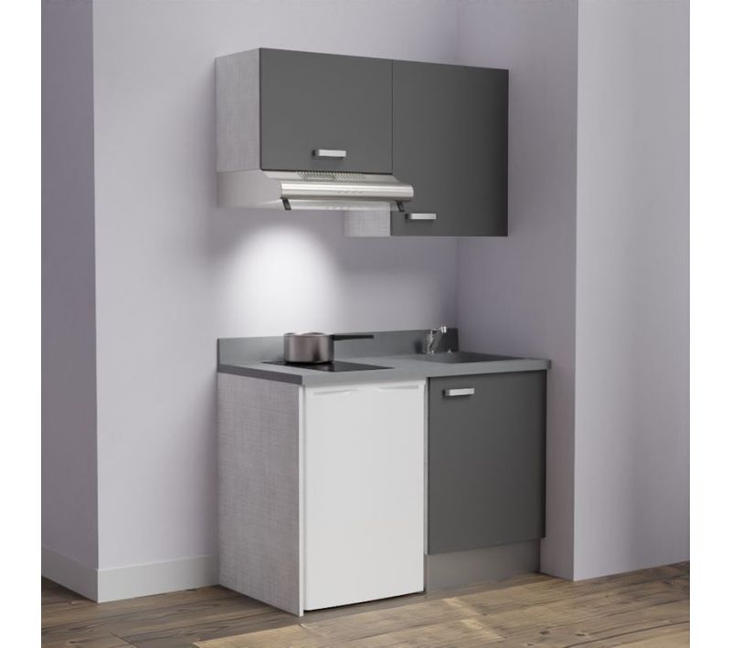 Kitchenette K01 - Gris - Plan Monobloc Cromo évier à Droite