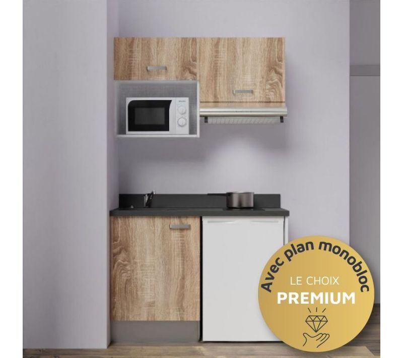 Kitchenette K02 - Bois - Plan Monobloc Nero évier à Gauche