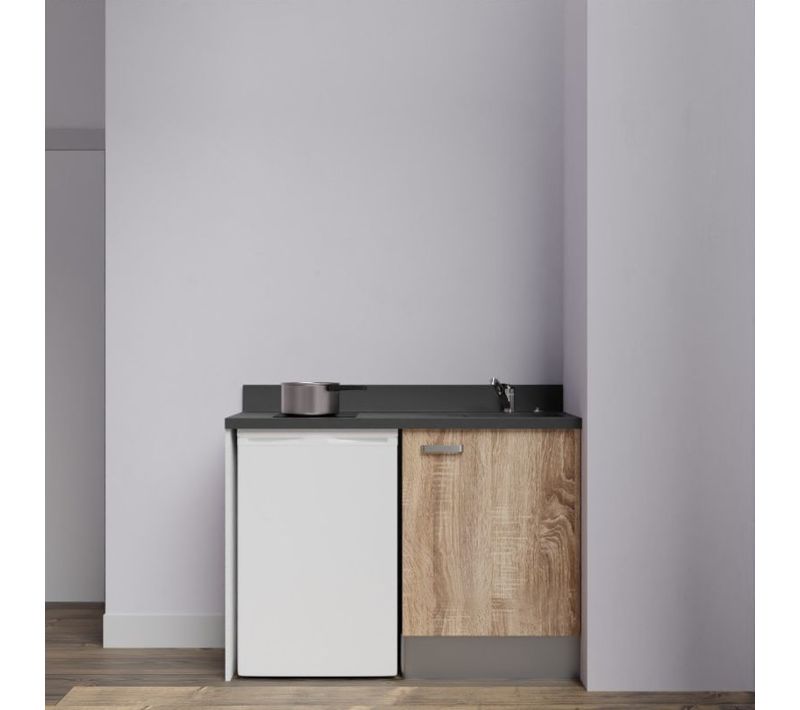 Kitchenette K08l - 120 Cm Avec Plan Monobloc Et Emplacemen Bois - Nero - Évier à Droite