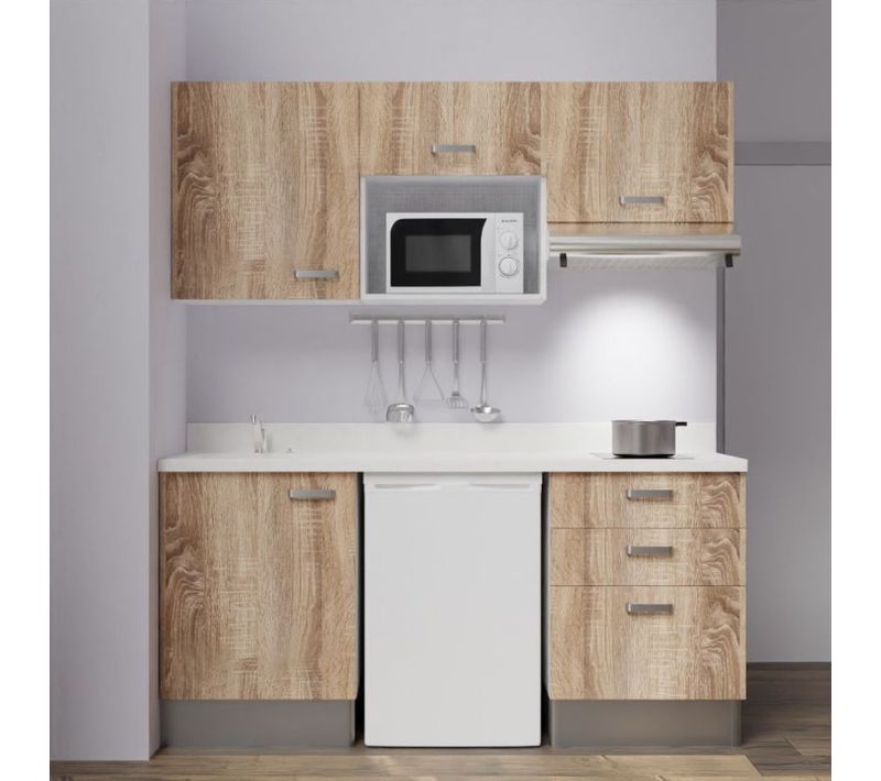 Kitchenette K20l - 180 Cm - Emplacements Frigo, Micro-onde Bois - Snova - Évier à Gauche