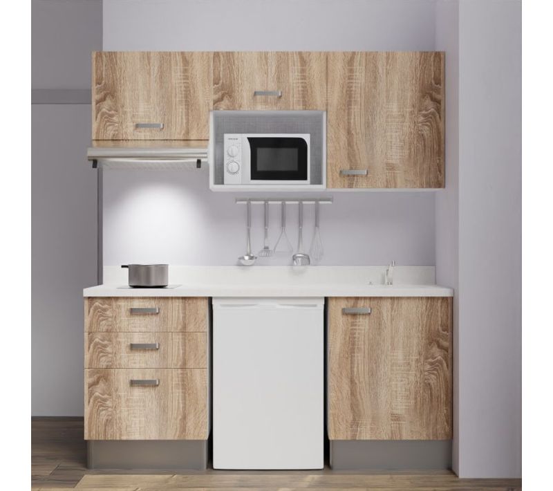 Kitchenette K20l - 180 Cm - Emplacements Frigo, Micro-onde Bois - Snova - Évier à Droite