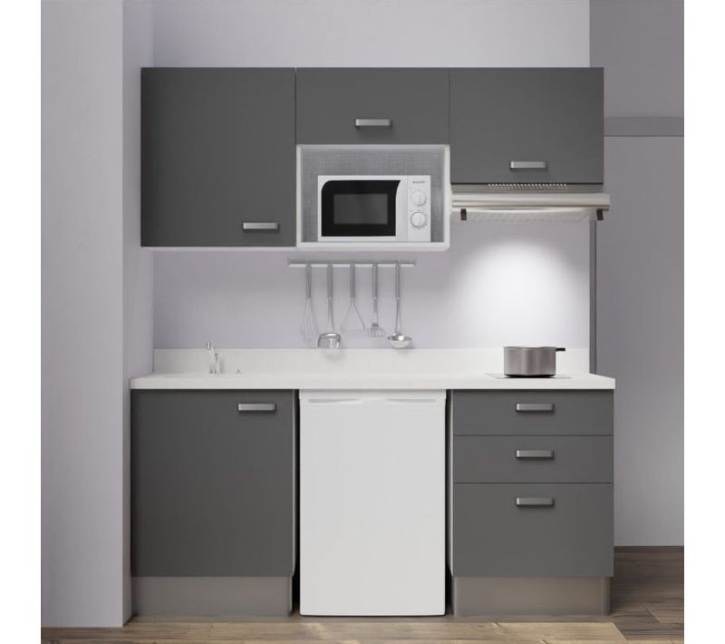 Kitchenette K20l - 180 Cm - Emplacements Frigo, Micro-onde Gris - Snova - Évier à Gauche