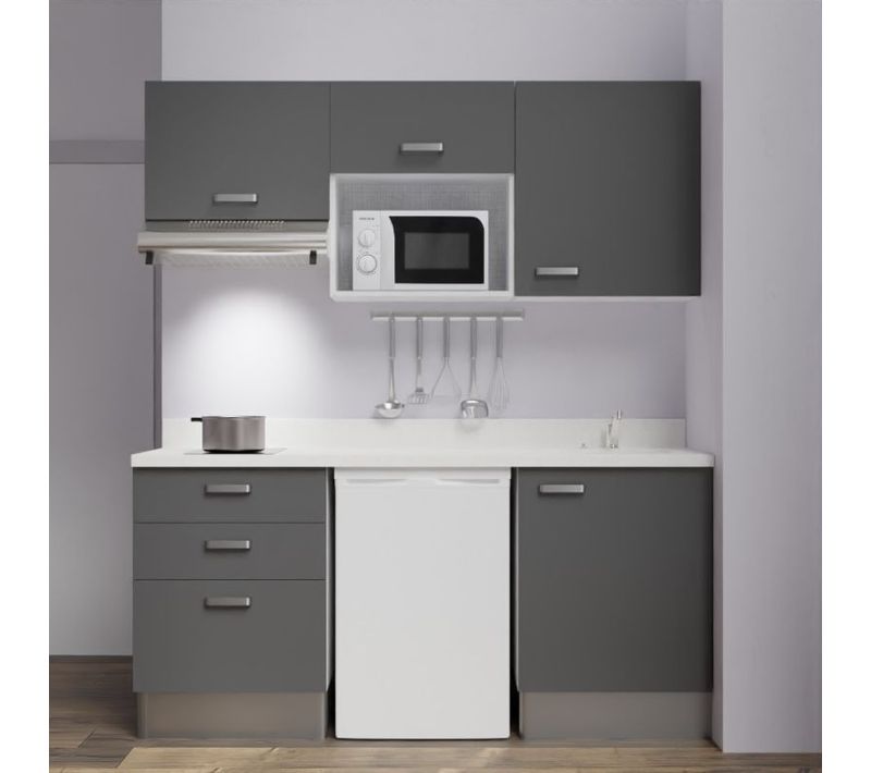 Kitchenette K20l - 180 Cm - Emplacements Frigo, Micro-onde Gris - Snova - Évier à Droite