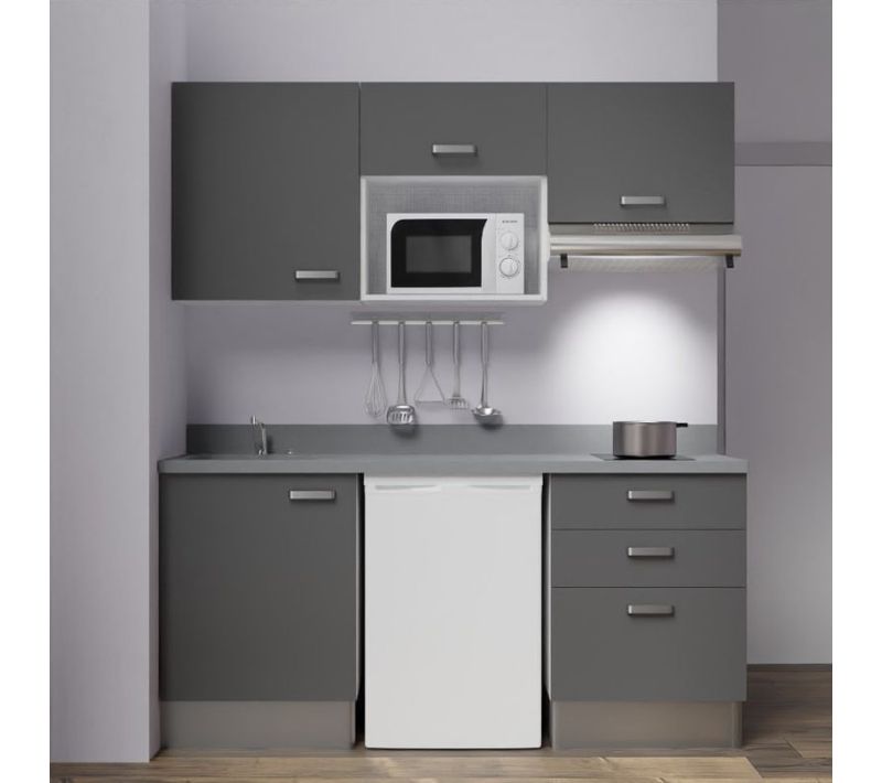 Kitchenette K20l - 180 Cm - Emplacements Frigo, Micro-onde Gris - Cromo - Évier à Gauche