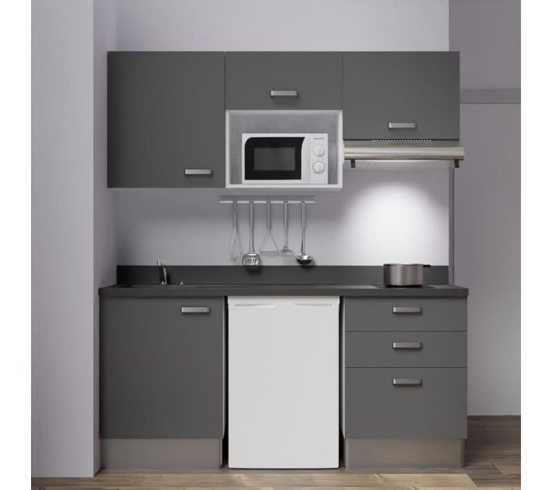 Kitchenette K20l - 180 Cm - Emplacements Frigo, Micro-onde Gris - Nero - Évier à Gauche