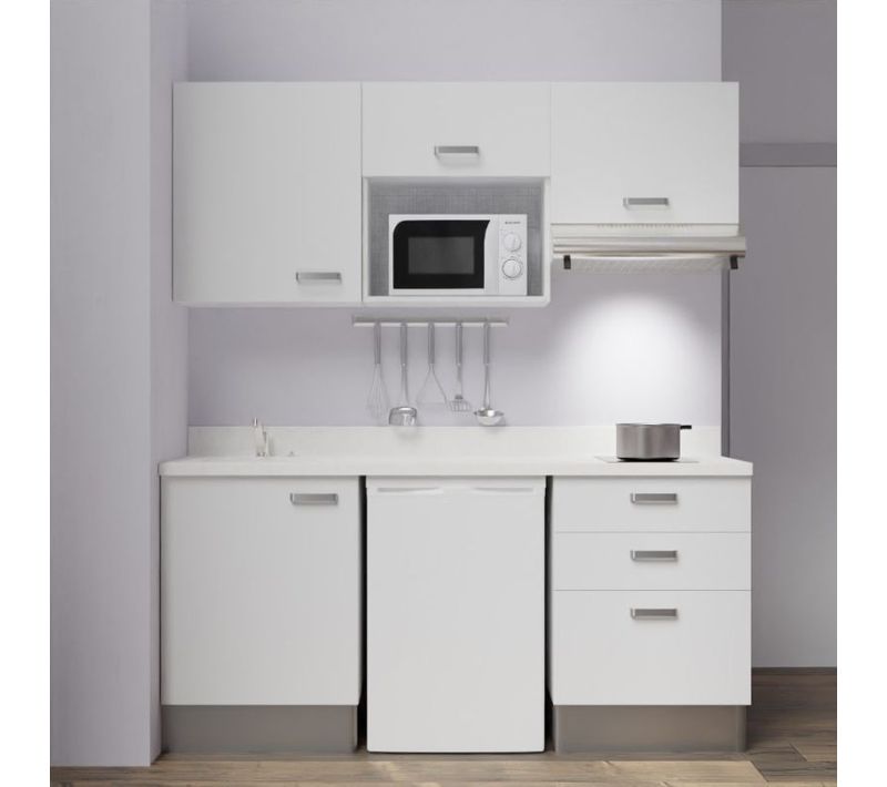 Kitchenette K20l - 180 Cm - Emplacements Frigo, Micro-onde Blanc - Snova - Évier à Gauche