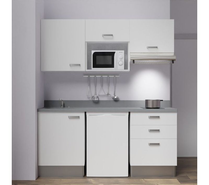Kitchenette K20l - 180 Cm - Emplacements Frigo, Micro-onde Blanc - Cromo - Évier à Gauche